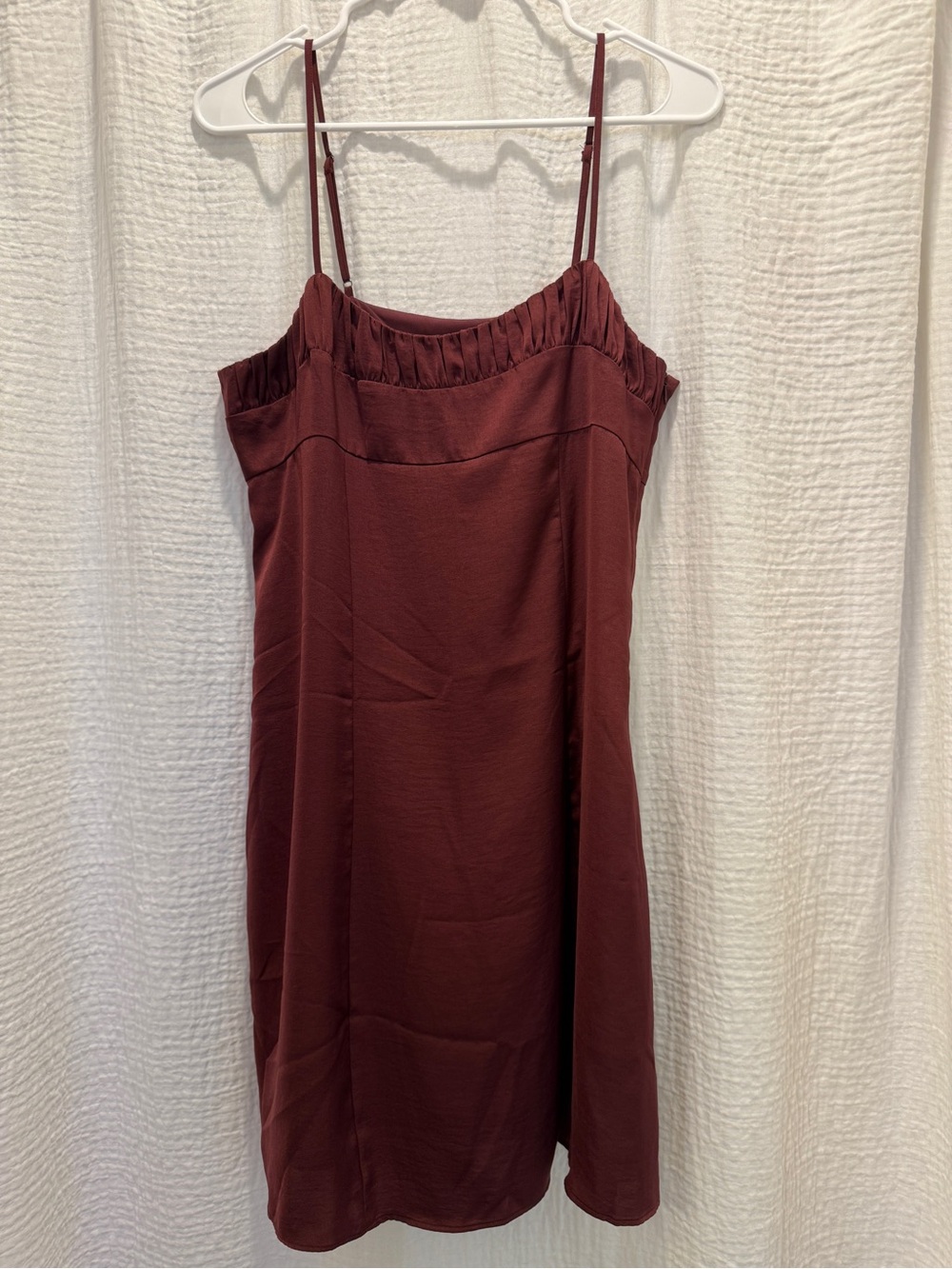 Banana Republic Satin Ruched Sweetheart Mini Slip Dress Burgundy